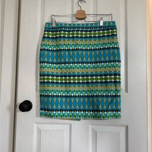 J. Crew Vibrant Blue and Green Pencil Skirt